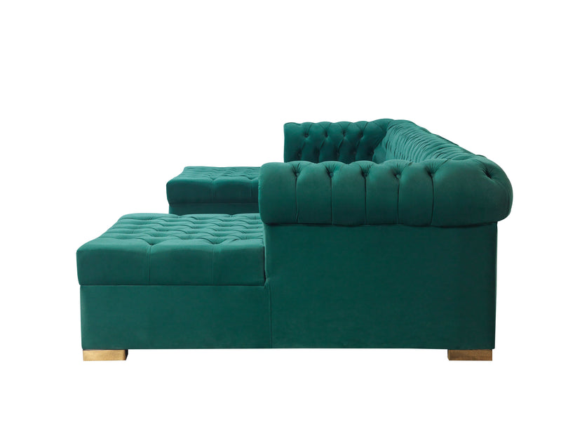 Lauren Green Velvet Double Chaise Sectional - LAURENGREEN-SEC