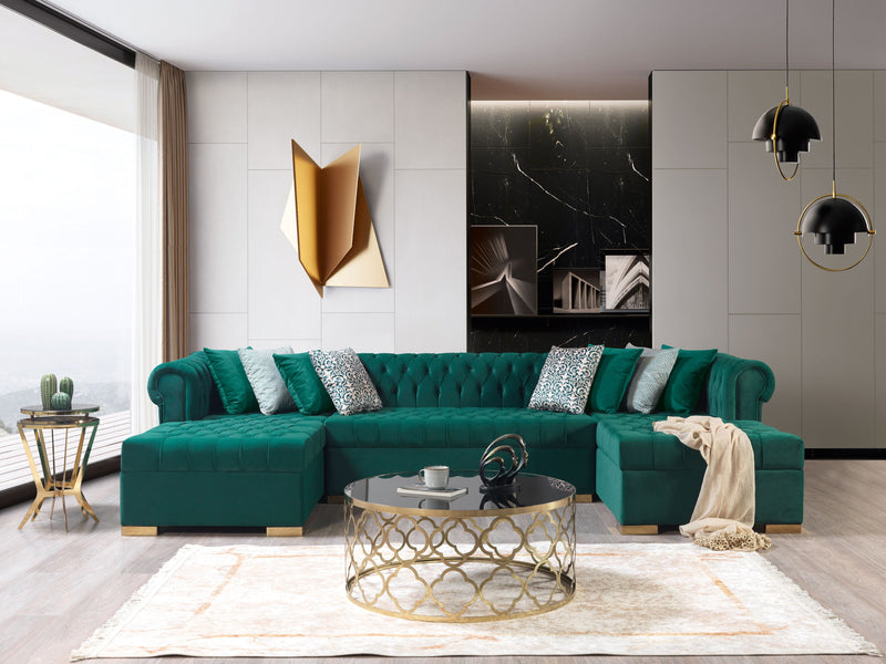 Lauren Green Velvet Double Chaise Sectional - LAURENGREEN-SEC