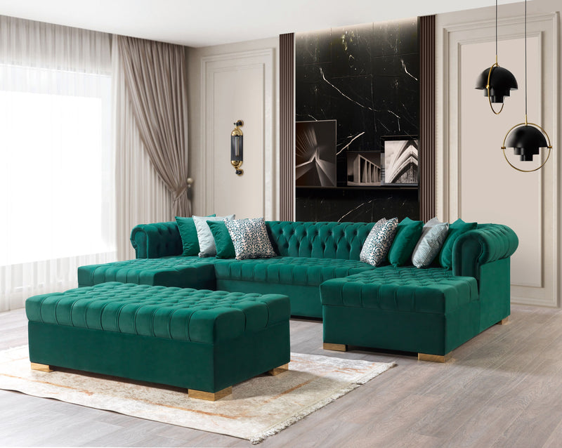 Lauren Green Velvet Double Chaise Sectional - LAURENGREEN-SEC