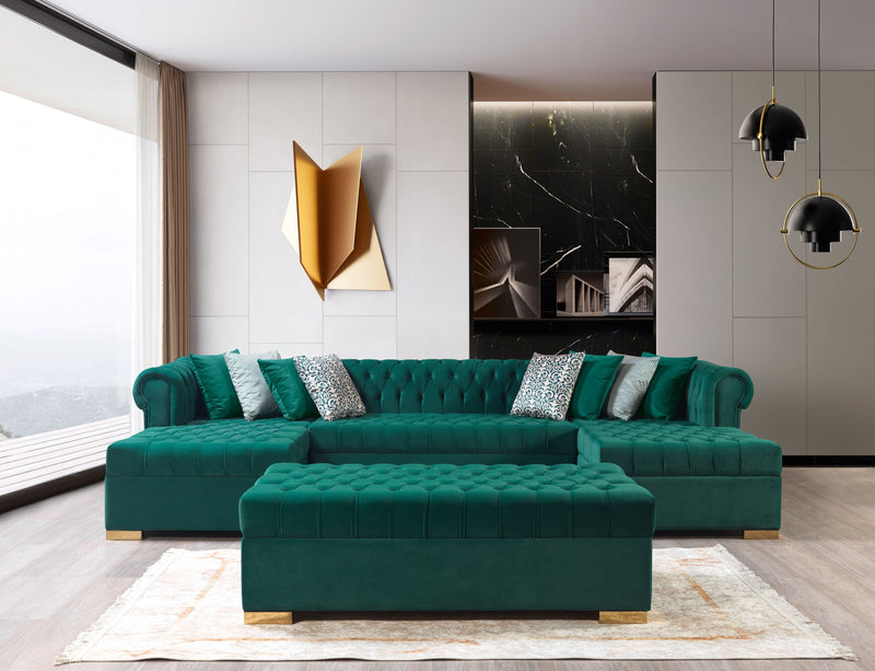Lauren Green Velvet Double Chaise Sectional - LAURENGREEN-SEC