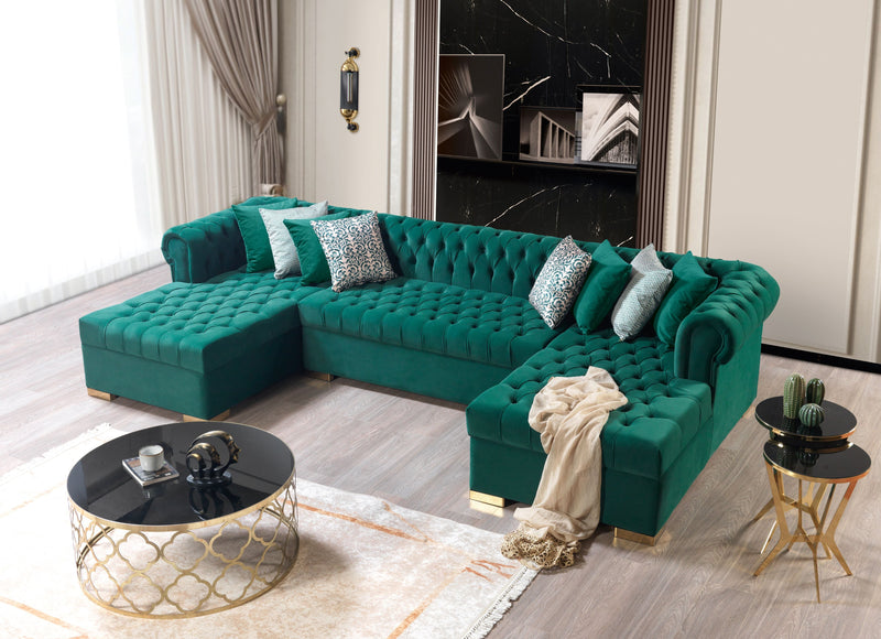 Lauren Green Velvet Double Chaise Sectional - LAURENGREEN-SEC