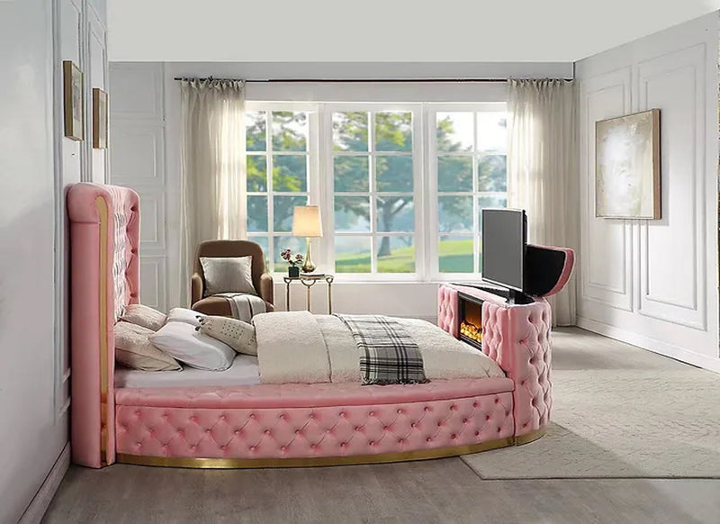 Lauren King Pink Platform TV Bed - Gate FurnitureKing Bed