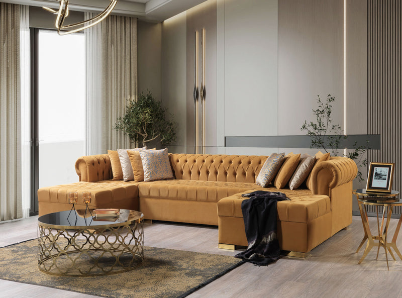 Lauren Mustard Velvet Double Chaise Sectional - LAURENMUSTARD-SEC