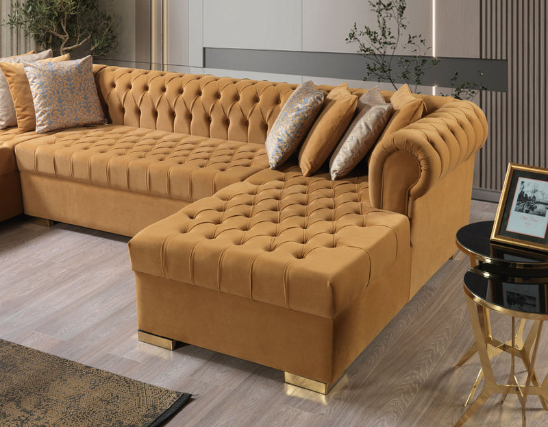 Lauren Mustard Velvet Double Chaise Sectional - LAURENMUSTARD-SEC