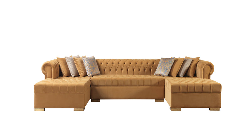 Lauren Mustard Velvet Double Chaise Sectional - LAURENMUSTARD-SEC
