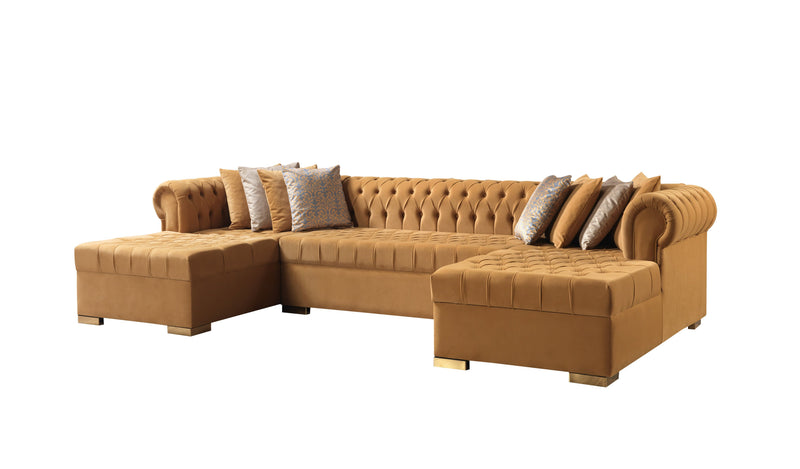 Lauren Mustard Velvet Double Chaise Sectional - LAURENMUSTARD-SEC