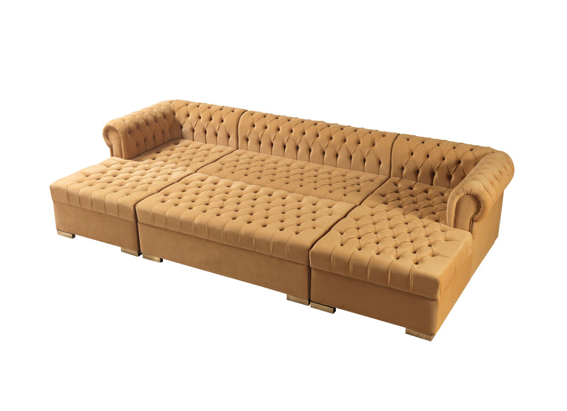 Lauren Mustard Velvet Double Chaise Sectional - LAURENMUSTARD-SEC