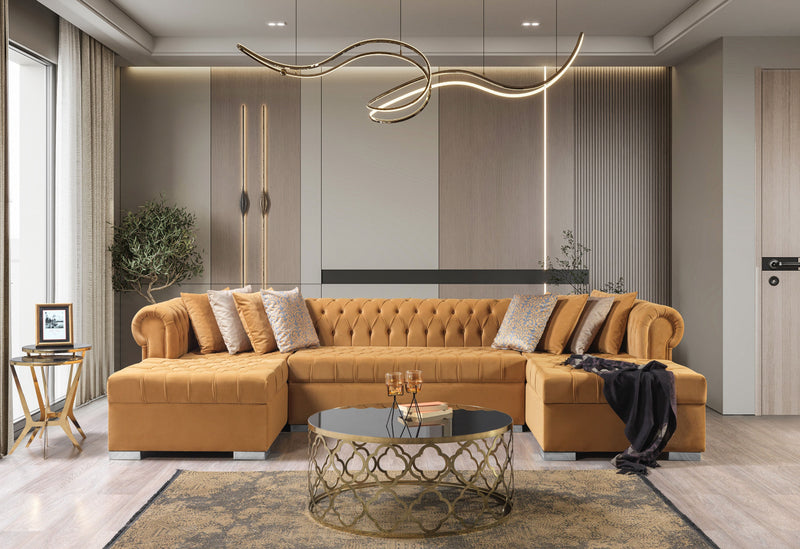 Lauren Mustard Velvet Double Chaise Sectional - LAURENMUSTARD-SEC