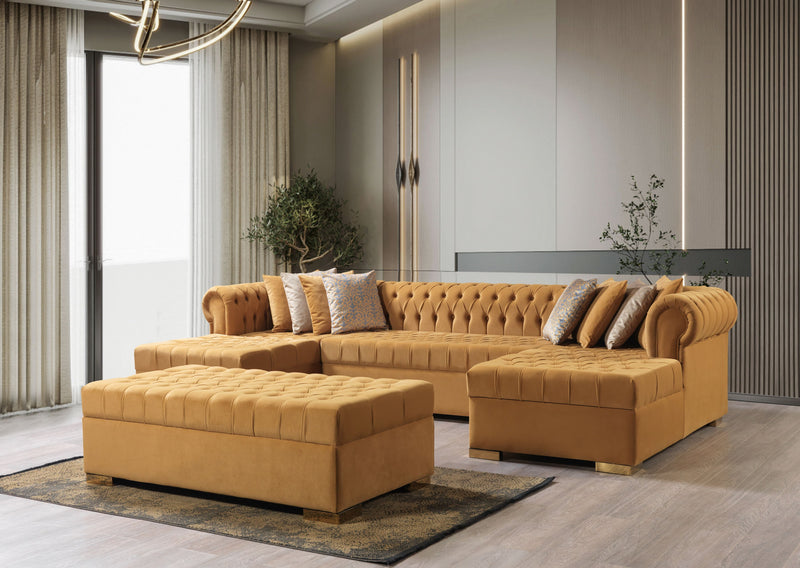 Lauren Mustard Velvet Double Chaise Sectional - LAURENMUSTARD-SEC