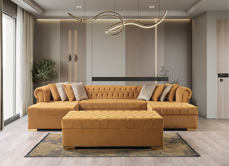 Lauren Mustard Velvet Double Chaise Sectional - LAURENMUSTARD-SEC