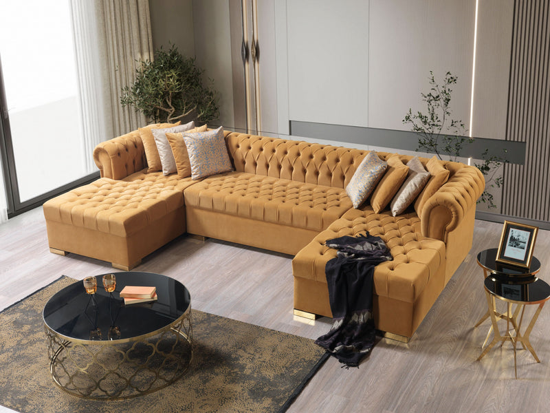 Lauren Mustard Velvet Double Chaise Sectional - LAURENMUSTARD-SEC