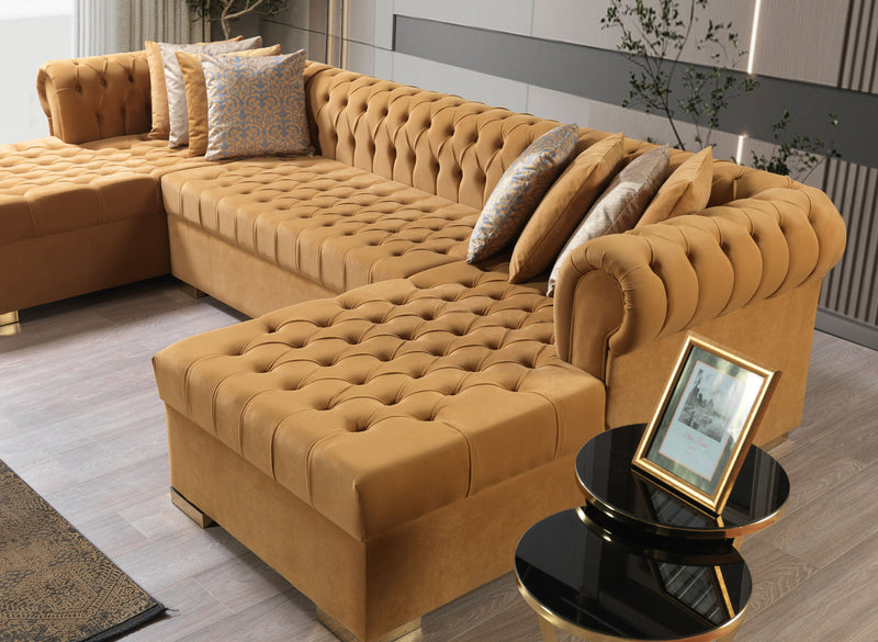 Lauren Mustard Velvet Double Chaise Sectional - LAURENMUSTARD-SEC