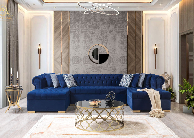 Lauren Navy Velvet Double Chaise Sectional - Gate FurnitureSectional