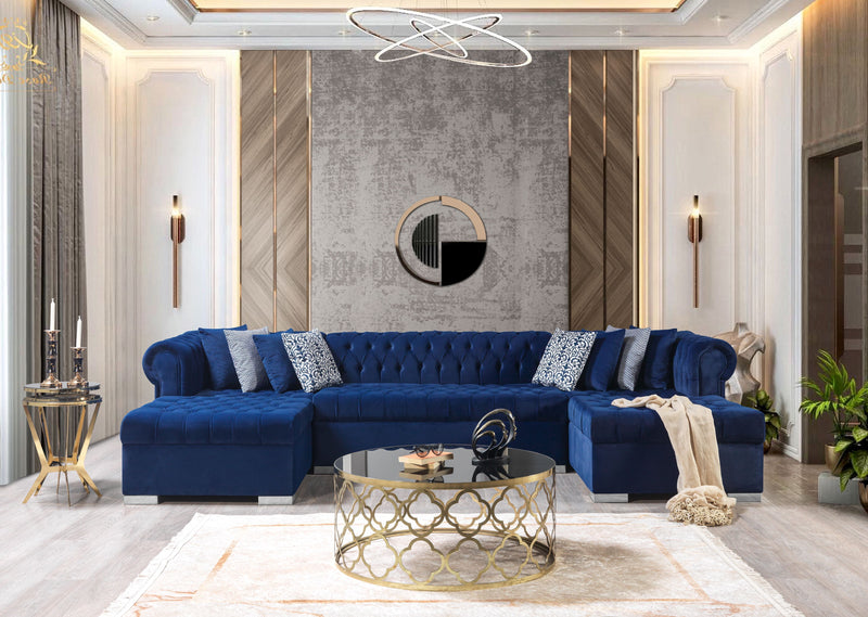 Lauren Navy Velvet Double Chaise Sectional - Gate FurnitureSectional
