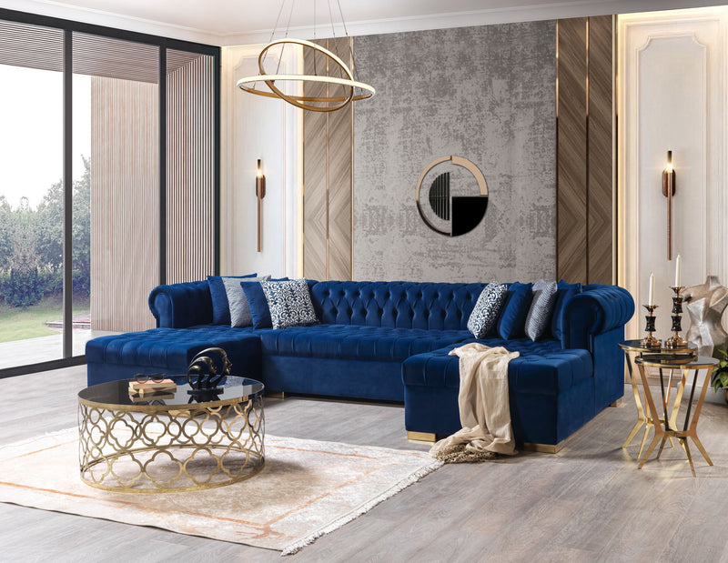 Lauren Navy Velvet Double Chaise Sectional - Gate FurnitureSectional