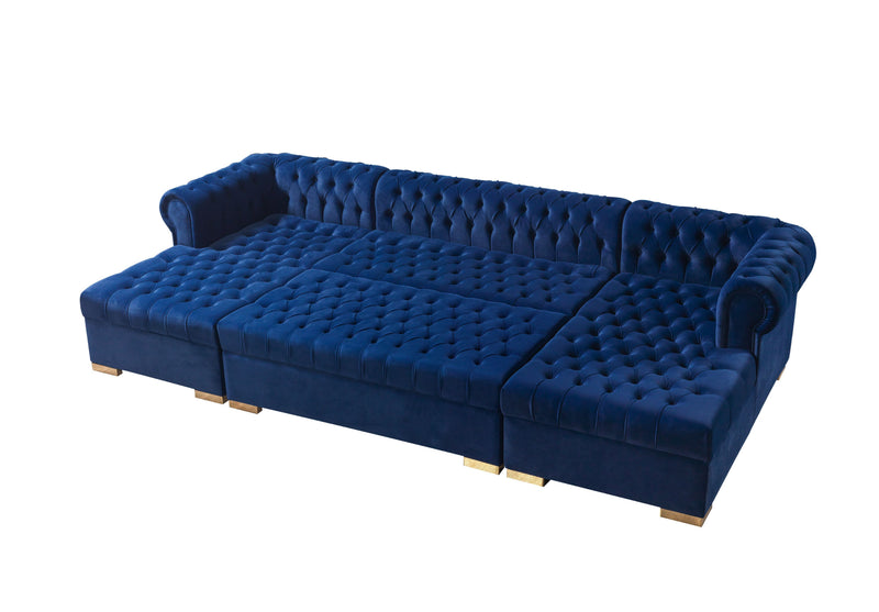 Lauren Navy Velvet Double Chaise Sectional - Gate FurnitureSectional