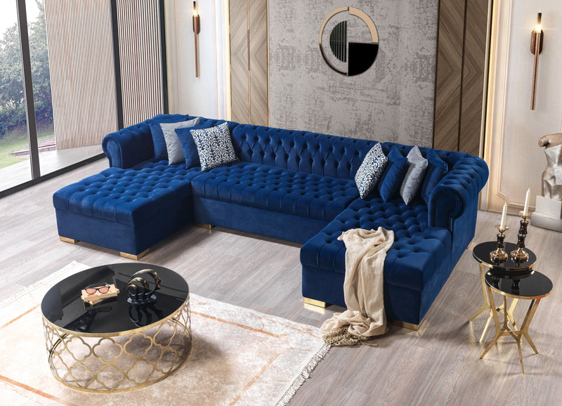 Lauren Navy Velvet Double Chaise Sectional - Gate FurnitureSectional