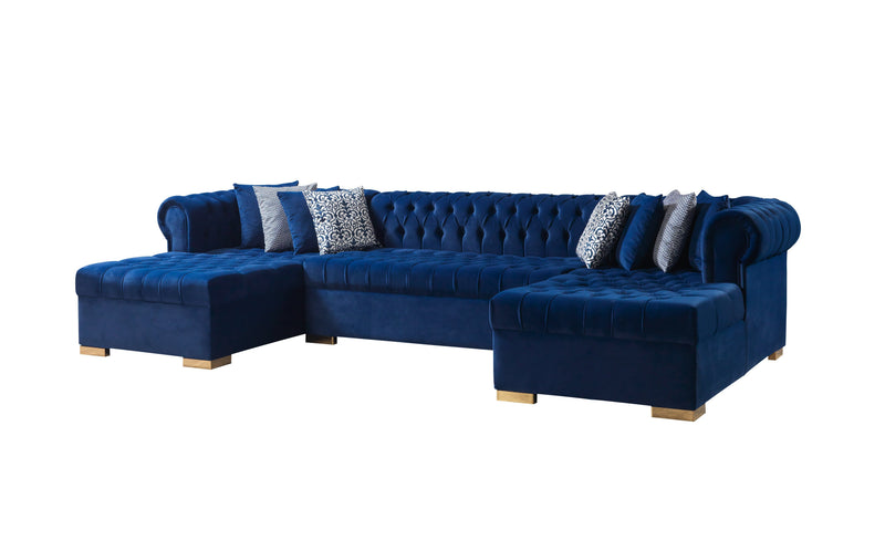 Lauren Navy Velvet Double Chaise Sectional - Gate FurnitureSectional