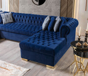 Lauren Navy Velvet Double Chaise Sectional - Gate FurnitureSectional