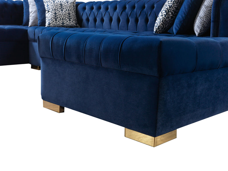 Lauren Navy Velvet Double Chaise Sectional - Gate FurnitureSectional