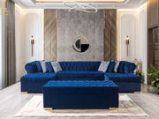Lauren Navy Velvet Double Chaise Sectional - Gate FurnitureSectional