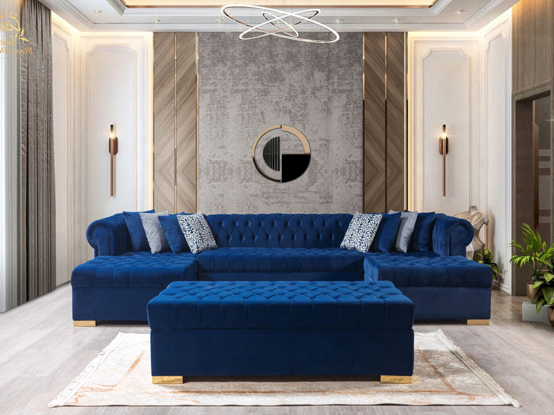 Lauren Navy Velvet Double Chaise Sectional - Gate FurnitureSectional