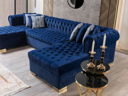 Lauren Navy Velvet Double Chaise Sectional - Gate FurnitureSectional