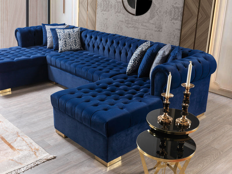 Lauren Navy Velvet Double Chaise Sectional - Gate FurnitureSectional
