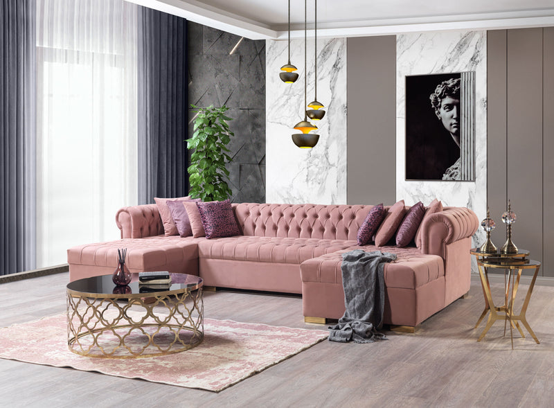 Lauren Pink Velvet Double Chaise Sectional - LAURENPINK-SEC