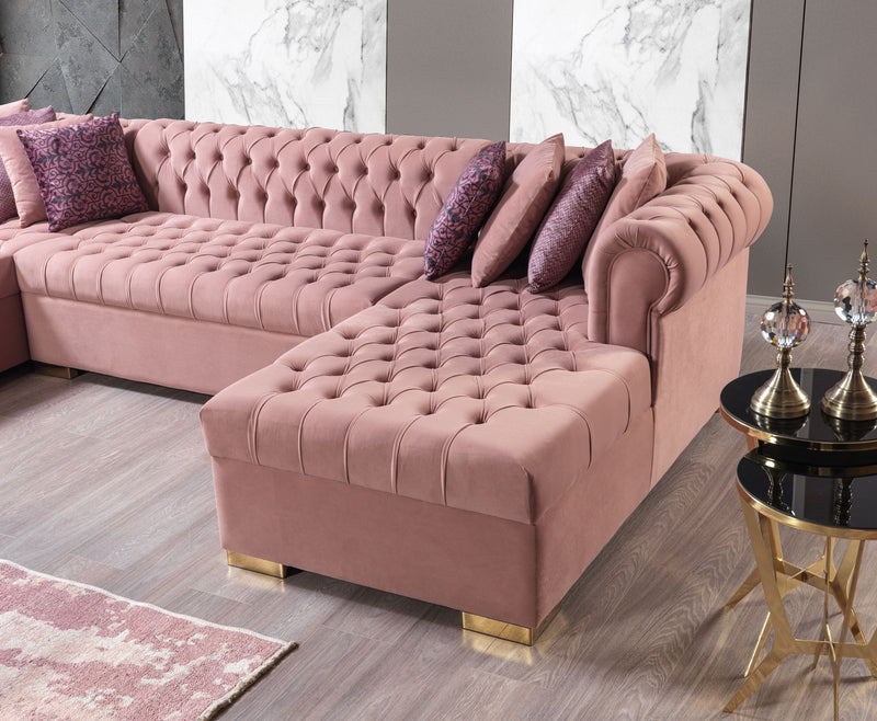 Lauren Pink Velvet Double Chaise Sectional - LAURENPINK-SEC