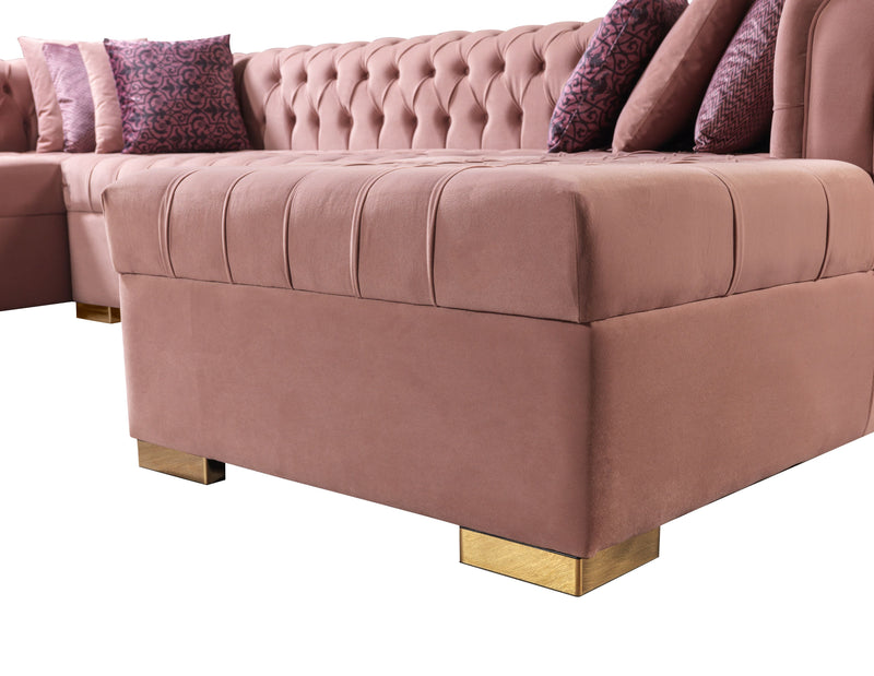 Lauren Pink Velvet Double Chaise Sectional - LAURENPINK-SEC
