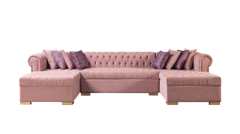 Lauren Pink Velvet Double Chaise Sectional - LAURENPINK-SEC