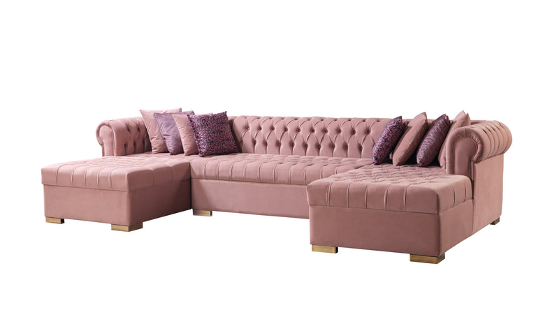 Lauren Pink Velvet Double Chaise Sectional - LAURENPINK-SEC