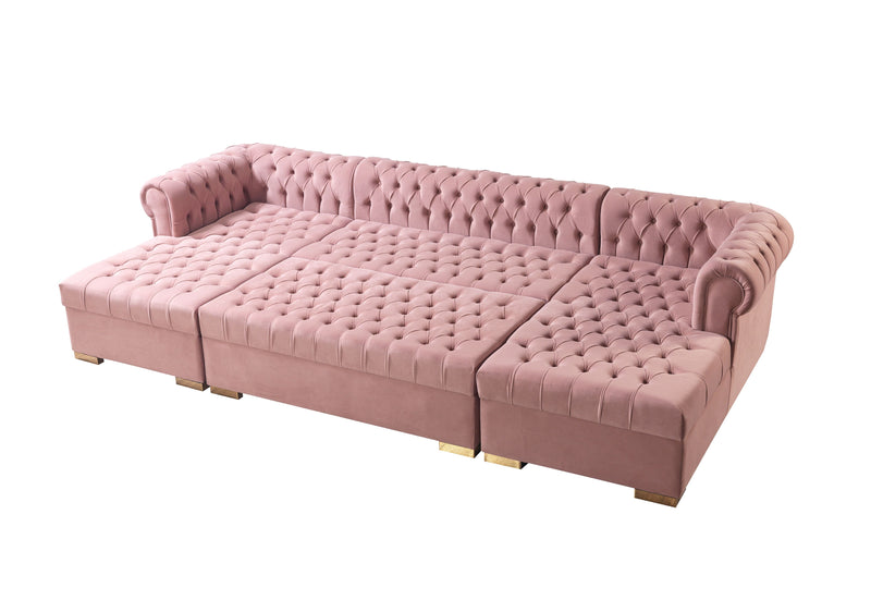 Lauren Pink Velvet Double Chaise Sectional - LAURENPINK-SEC