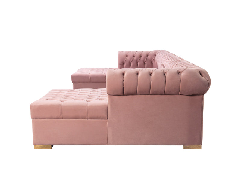 Lauren Pink Velvet Double Chaise Sectional - LAURENPINK-SEC