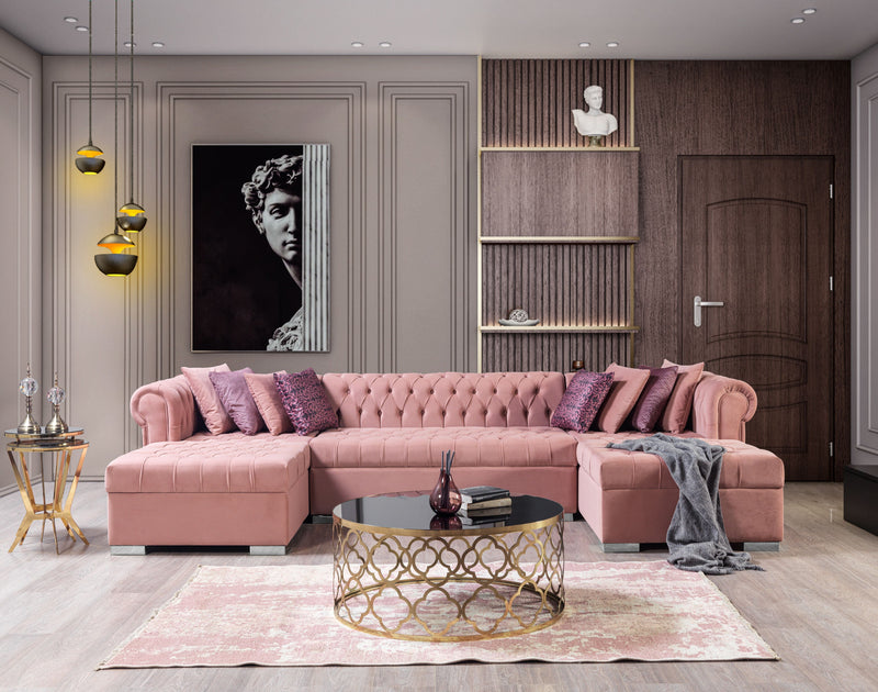 Lauren Pink Velvet Double Chaise Sectional - LAURENPINK-SEC