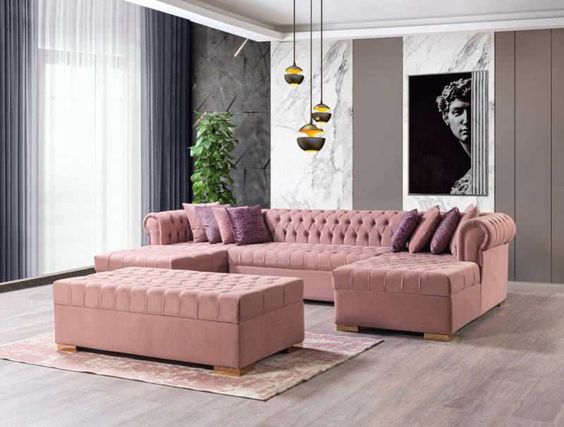 Lauren Pink Velvet Double Chaise Sectional - LAURENPINK-SEC