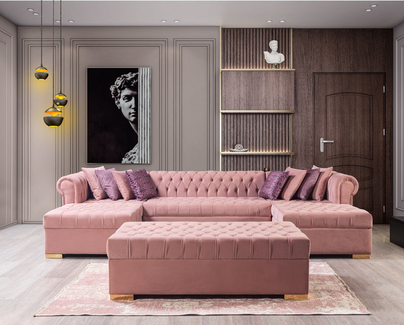 Lauren Pink Velvet Double Chaise Sectional - LAURENPINK-SEC