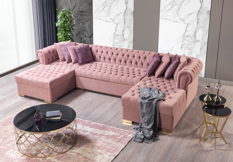 Lauren Pink Velvet Double Chaise Sectional - LAURENPINK-SEC