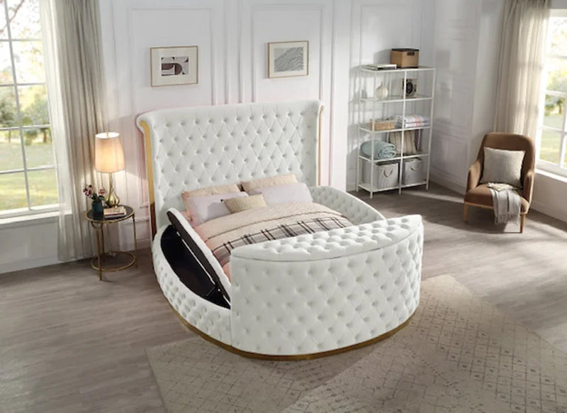 Lauren Queen Cream Platform TV Bed - Gate FurnitureQueen Bed