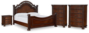 Lavinton Brown King Poster Bed, 2 Chests and Nightstand - B764B12