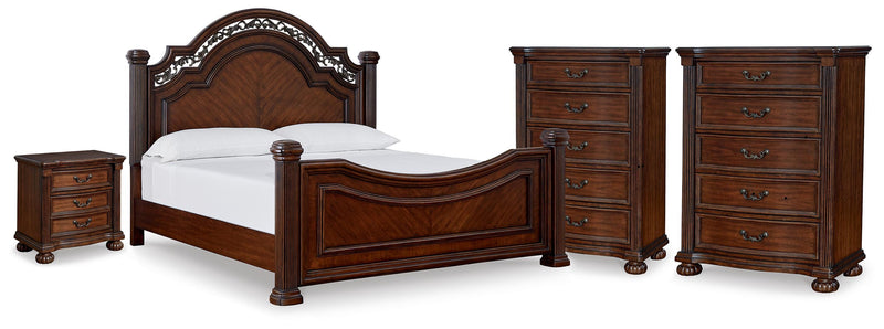 Lavinton Brown King Poster Bed, 2 Chests and Nightstand - B764B12
