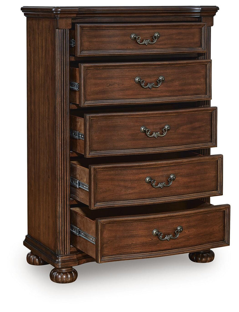 Lavinton Brown King Poster Bed, 2 Chests and Nightstand - B764B12