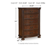 Lavinton California King Poster Bed with Mirrored Dresser, Chest and Nightstand in Brown from Ashley - Luna Furniture