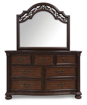 Lavinton Queen Poster Bed with Mirrored Dresser and Chest in Brown from Ashley - Luna Furniture