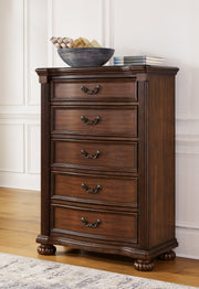Lavinton Queen Poster Bed with Mirrored Dresser and Chest in Brown from Ashley - Luna Furniture