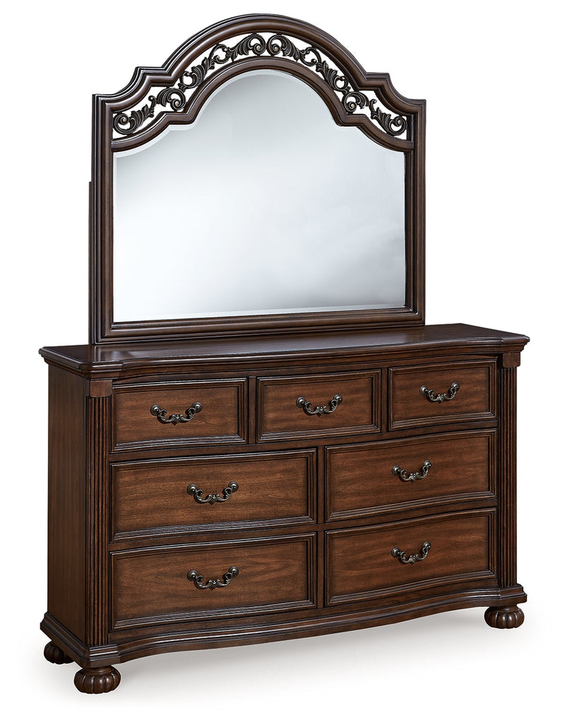 Lavinton Queen Poster Bed with Mirrored Dresser in Brown - PKG016856