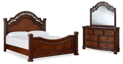 Lavinton Queen Poster Bed with Mirrored Dresser in Brown - PKG016856