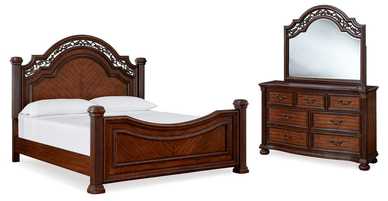 Lavinton Queen Poster Bed with Mirrored Dresser in Brown - PKG016856