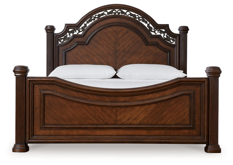 Lavinton Queen Poster Bed with Mirrored Dresser in Brown - PKG016856